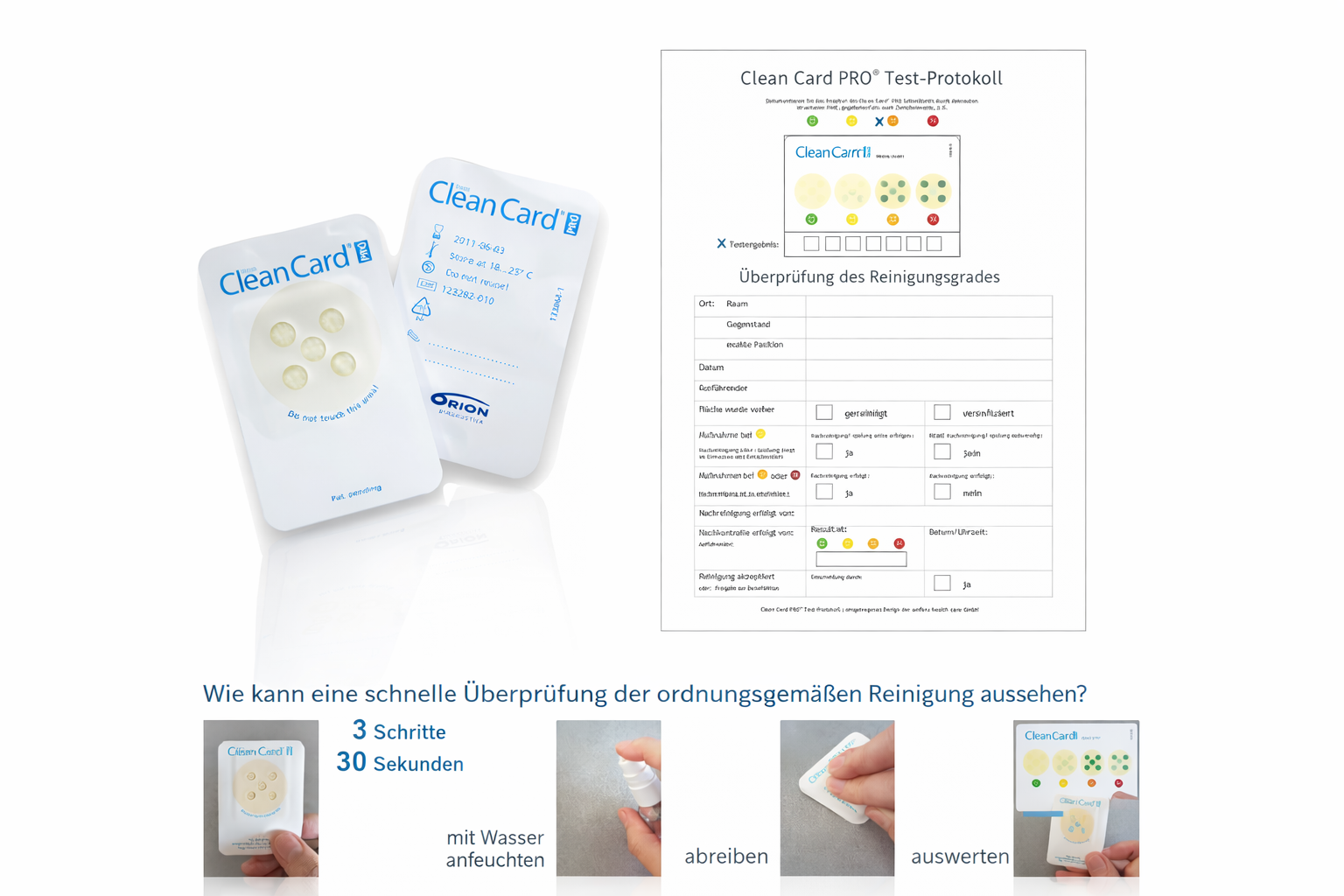 CleanCard PRO Anwendung – Testkarten, Protokoll und 3-Schritte-Anleitung