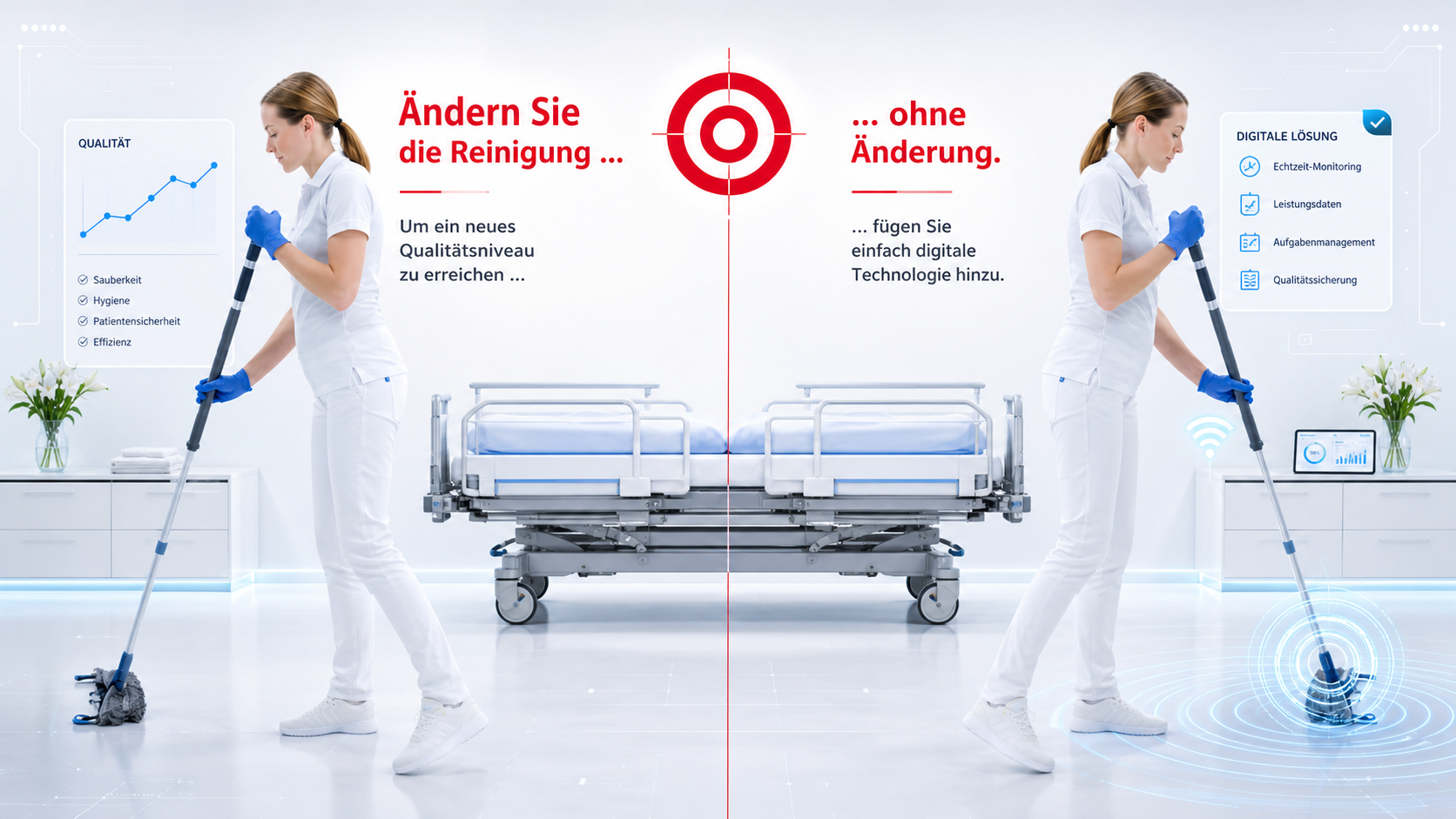 Vergleichsgrafik zur Funktionsweise von EviSense in standardisierten Reinigungsprozessen