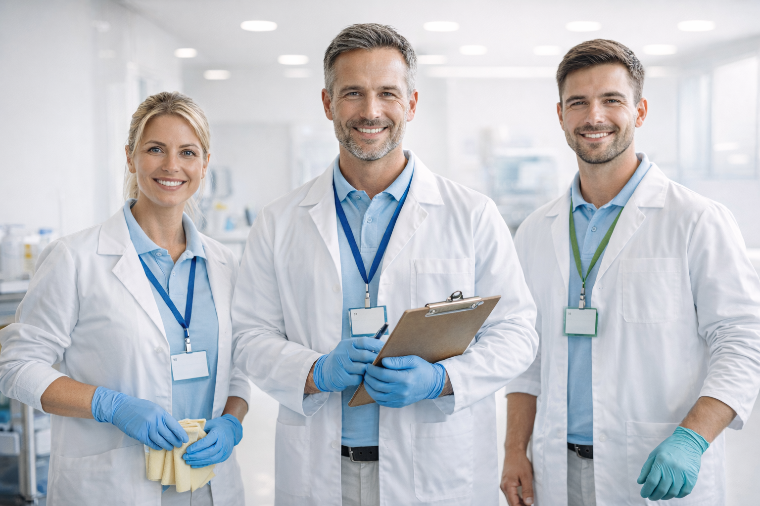 Reinigungskraft bei Desinfektion im Patientenzimmer