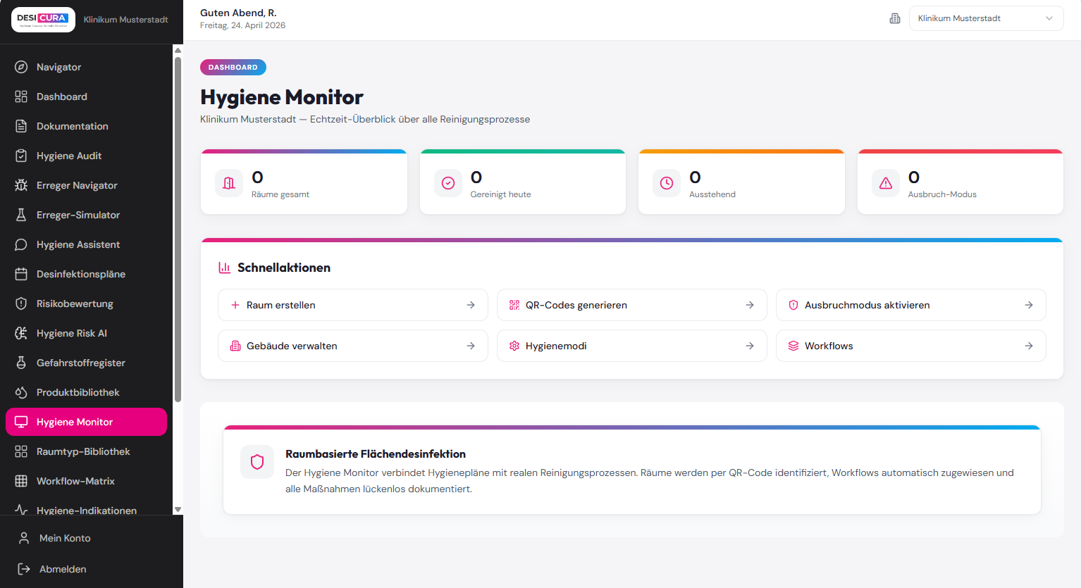 Hygiene Navigator auf dem Tablet – geführter Entscheidungsbaum zur Auswahl des Raumtyps