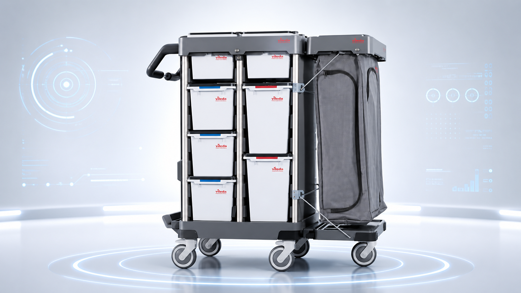 Origo 2 modularer Reinigungswagen mit Boxen, Sackhalter und Greifsystem