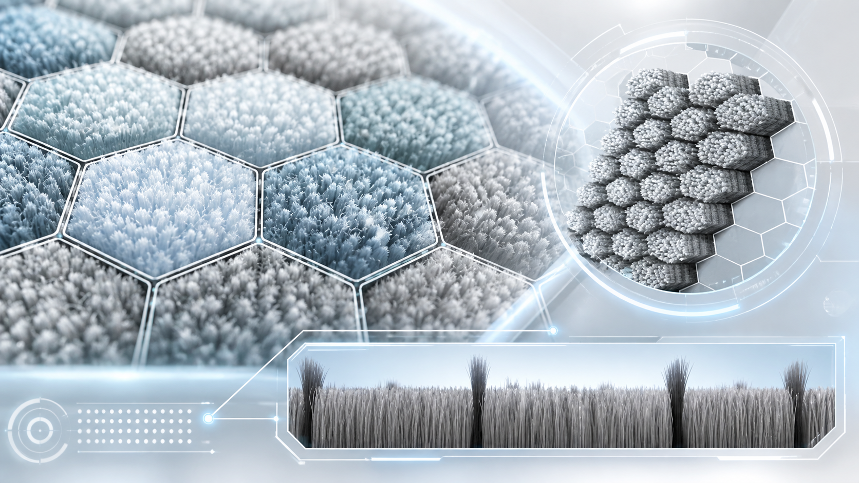 Mikroskopische Darstellung der 3D-Wabenstruktur mit Microfaser und Borsten des Swep Mopps